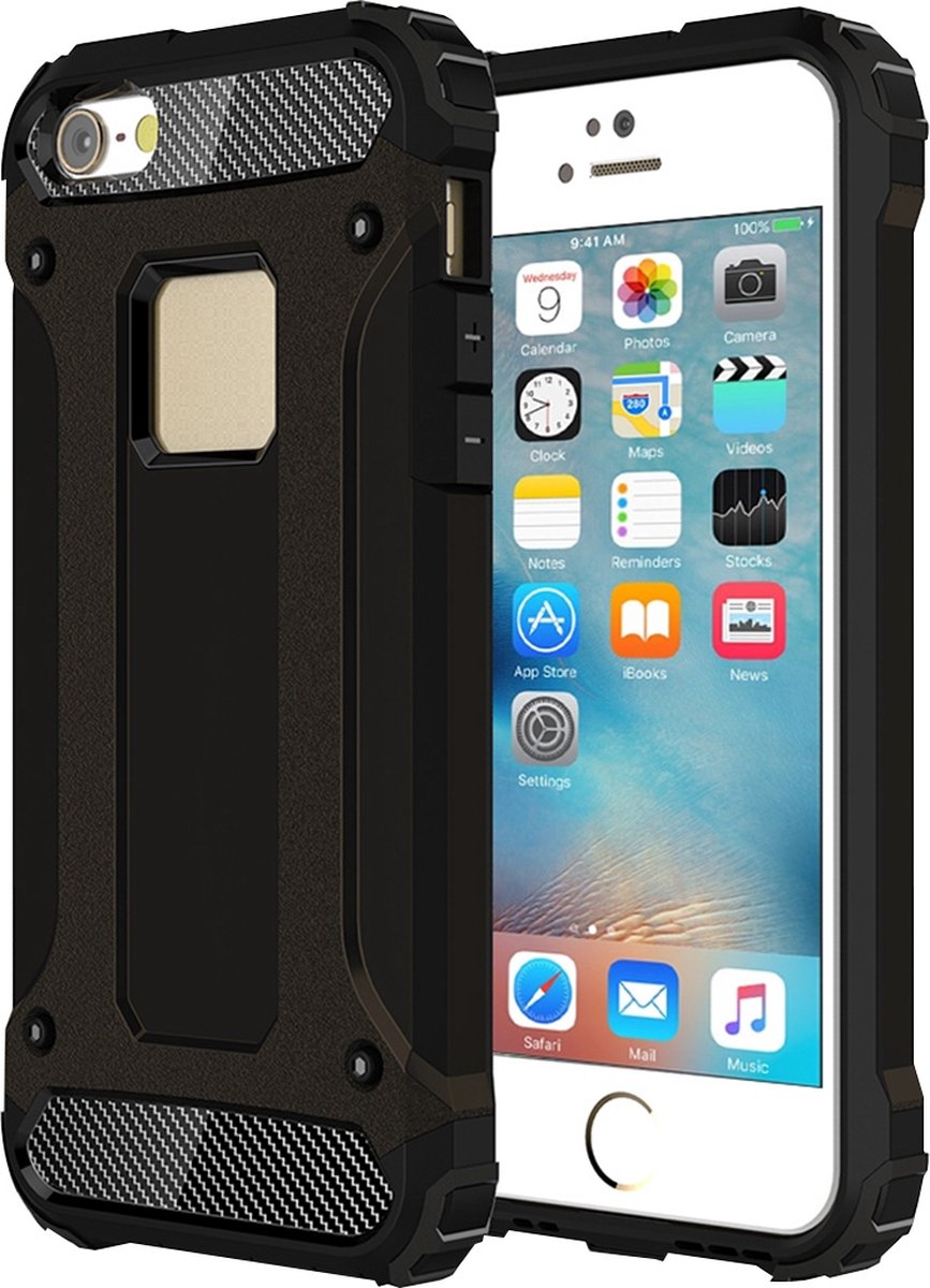 Mobigear Hoesje geschikt voor Apple iPhone SE (2016) Telefoonhoesje Hardcase | Mobigear Outdoor Backcover Shockproof | Schokbestendig iPhone SE (2016) Telefoonhoesje | Anti Shock Proof - Zwart