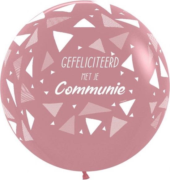 Mega ballon Gefeliciteerd Met Je Communie - Triangles - Rosé - 24 inch = 61 cm.
