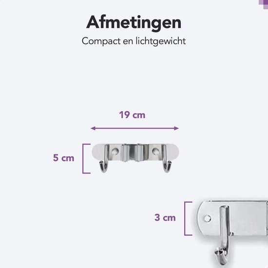 SODEAL Luxe Bezemhouder - Steelklem - Bezem ophangsysteem - Ophanghaken - Tuingereedschap - Gereedschap opbergen - Grijs