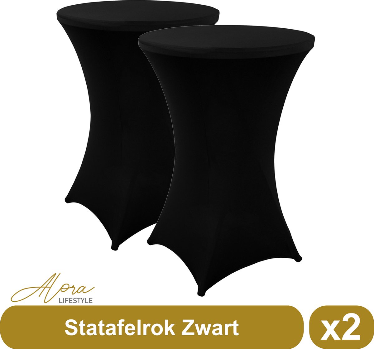 Statafelrok zwart 80 cm - per 2 - partytafel - Alora tafelrok voor statafel - Statafelhoes - Bruiloft - Cocktailparty - Stretch Rok - Set van 2 - Merkloos