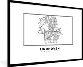 Fotolijst incl. Poster Zwart Wit- Stadskaart – Zwart Wit - Kaart – Eindhoven – Nederland – Plattegrond - 120x80 cm - Posterlijst
