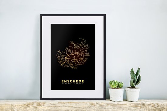 Cadre photo avec affiche - Enschede - Carte - Carte - Plan de la ville - Nederland - 30x40 cm - Cadre pour affiche