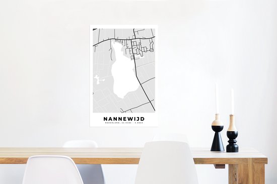 Poster 60x90 cm - Kaart - Friesland - Nannewijd - Stadskaart - Plattegrond - Posters - Kamer decoratie - Wanddecoratie woonkamer - Muurdecoratie slaapkamer