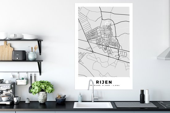 Affiche Rijen - Carte - Zwart Wit - Nederland - Carte - Plan de la ville - 80x120 cm
