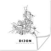 Poster Frankrijk – Stadskaart - Zwart Wit – Dijon – Plattegrond – Kaart - 75x75 cm