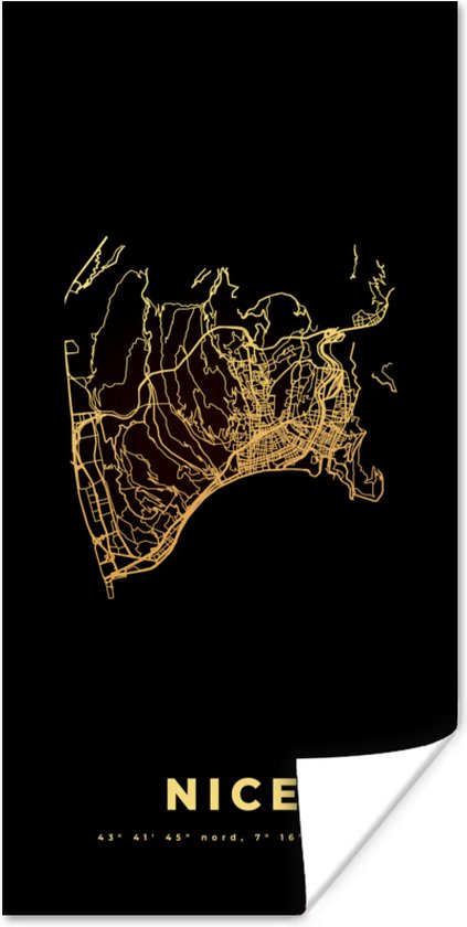 Poster Nice – Frankrijk - Goud – Kaart - Stadskaart – Plattegrond - 80x160 cm