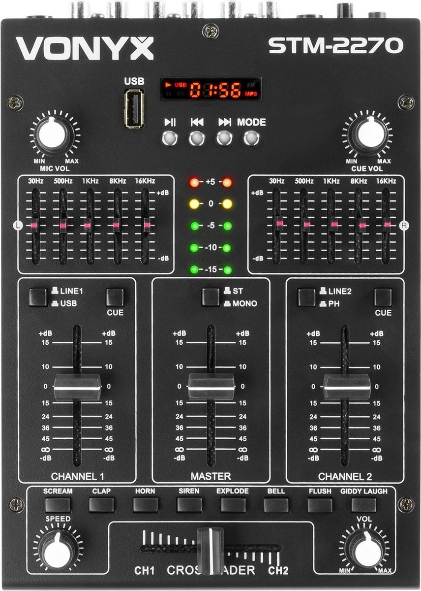 SkyTec STM2270 4-Kanaals Mixer Geluidseffecten SD/USB/MP3/BT