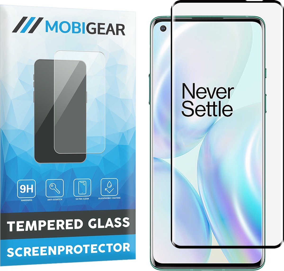 Mobigear Screenprotector geschikt voor OnePlus 8 Glazen | Mobigear Curved Screenprotector - Case Friendly - Zwart