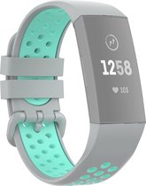 Mobigear Siliconen Watch bandje geschikt voor Fitbit Charge 3 Bandje Gespsluiting | Mobigear Sport Plus Buckle - Grijs /Turquoise