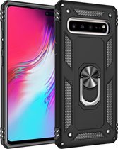 Mobigear Hoesje geschikt voor Samsung Galaxy S10 5G Telefoonhoesje Hardcase | Mobigear Armor Ring Backcover Shockproof met Ringhouder | Schokbestendig Galaxy S10 5G Telefoonhoesje | Anti Shock Proof - Zwart