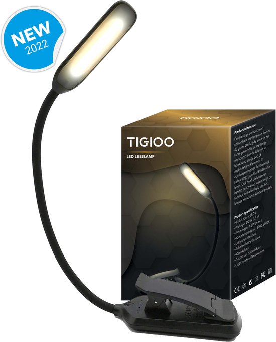 TIGIOO LED Leeslamp Oplaadbaar - Leeslampje voor boek met klem
