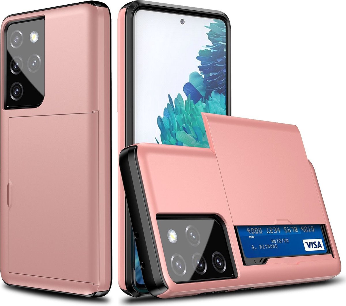 Mobigear Hoesje geschikt voor Samsung Galaxy S21 Ultra Telefoonhoesje met Kaarthouder Hardcase | Mobigear Card Backcover Shockproof met Pasjeshouder | Kaarthouder voor 2 Pasjes | Hoesje voor Pinpas / OV Kaart / Rijbewijs | Schokbestendig Galaxy S21