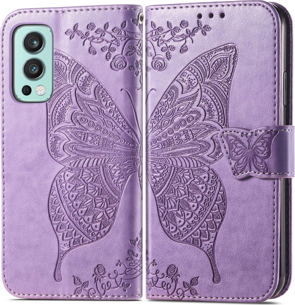 Mobigear Telefoonhoesje geschikt voor OnePlus Nord 2 Hoesje | Mobigear Butterfly Bookcase Portemonnee | Pasjeshouder voor 3 Pasjes | Telefoonhoesje voor Pinpas / OV Kaart / Rijbewijs - Paars