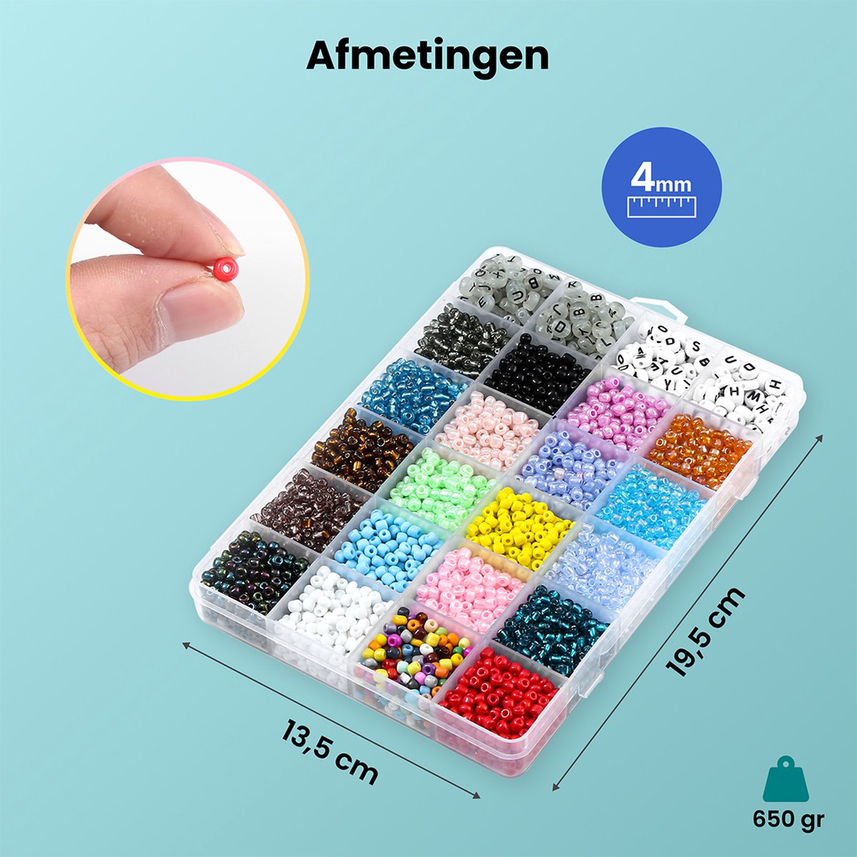 Behave 6000 Glaskralen Set Deluxe - DIY Sieraden maken - Kralen Set - Rocailles - Bedels - Letterkralen - 20 Kleuren - 4mm — afbeelding 8