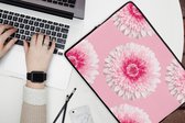 Laptophoes 15.6 inch - Meiden - Bloem - Roze - Patronen - Girl - Kids - Kinderen - Laptop sleeve - Binnenmaat 39,5x29,5 cm - Zwarte achterkant
