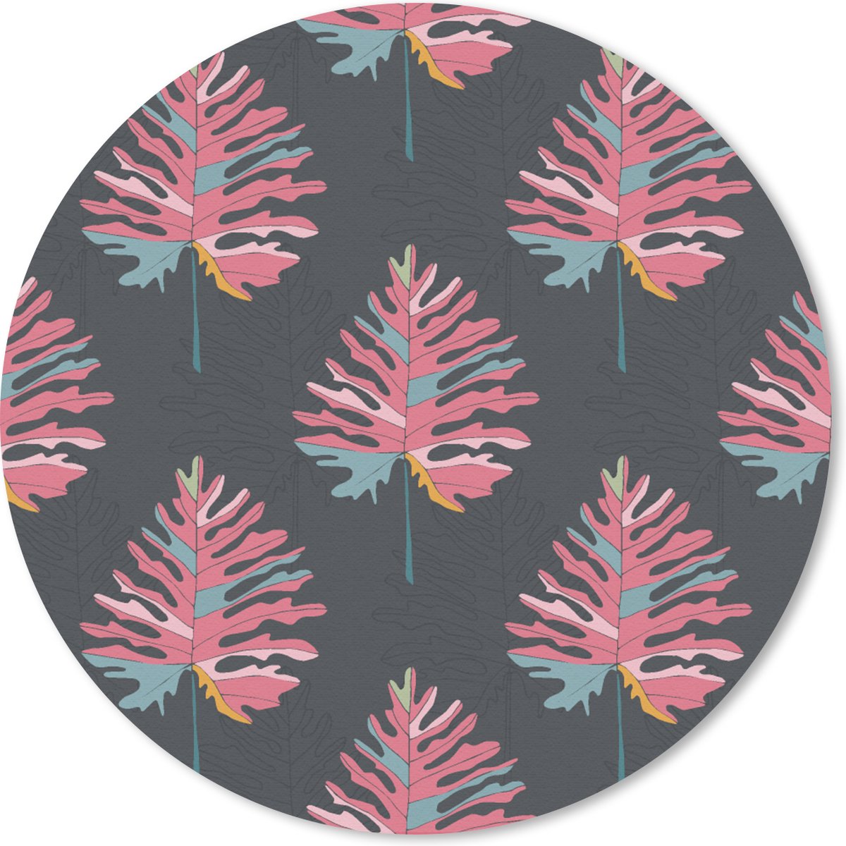 Muismat rond 20x20 cm - Mousepad Blad - Boom - Patroon - Roze - Ronde muismatten