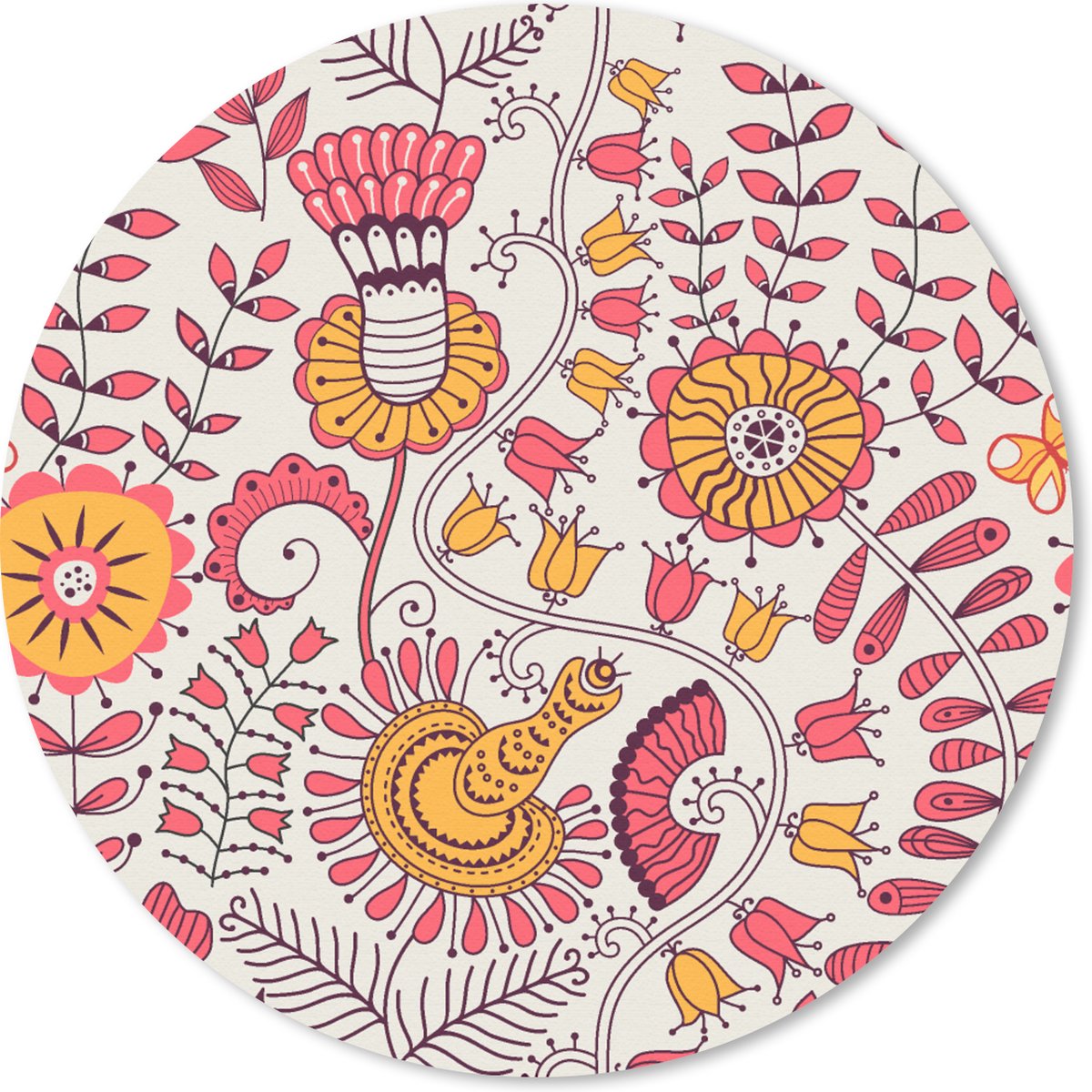 Muismat rond 40x40 cm - Mousepad Bloemen - Design - Roze - Oranje - Ronde muismatten