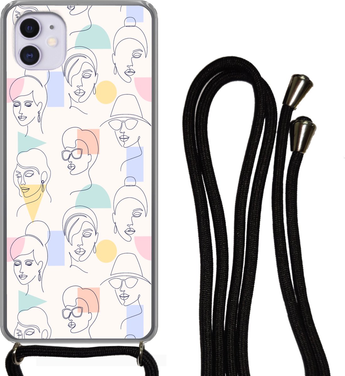 Telefoonhoesje Geschikt voor iPhone 12 - Meisje - Vrouwen - Patronen - Pastel - Girl - Kids - Kinderen - Kindje - Siliconen - Crossbody - Backcover met Koord - Telefoonhoesje met koord - Hoesje met touw Telefoonhoesje