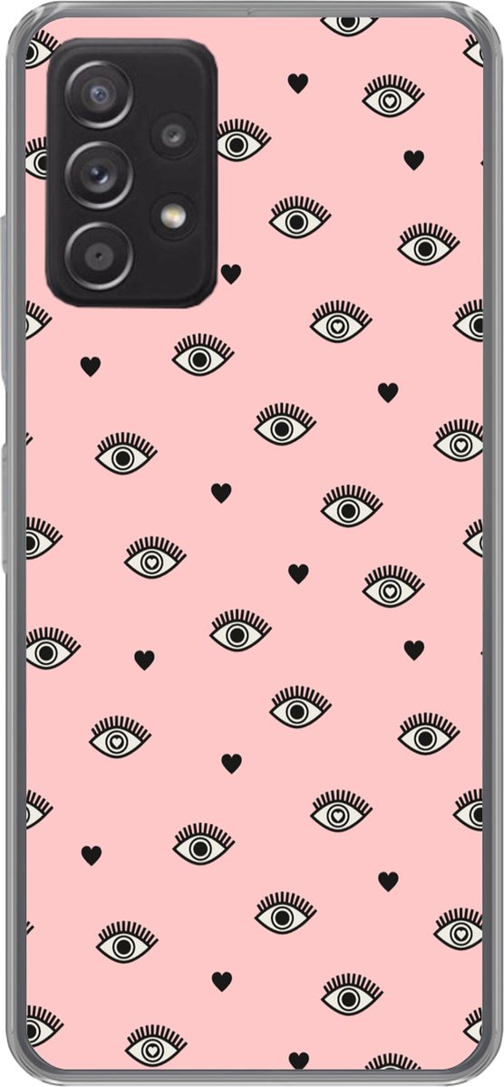 Telefoonhoesje Geschikt voor Samsung galaxy a73 hoesje - Meisje - Ogen - Roze - Patronen - Girl - Kids - Kinderen - Siliconen Telefoonhoesje Telefoonhoesje