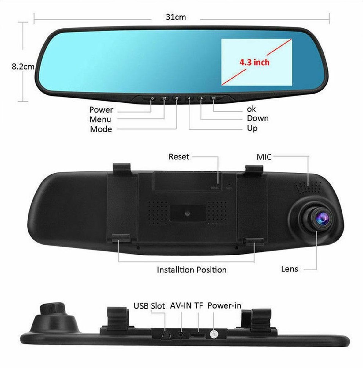TechU Dashcam Voor en Achter Camera - M31 Zwart thumbnail 3