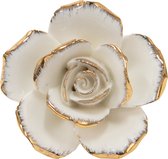 Clayre & Eef Poignée de porte Fleur 5 cm Blanc Couleur or Céramique Bouton de meuble