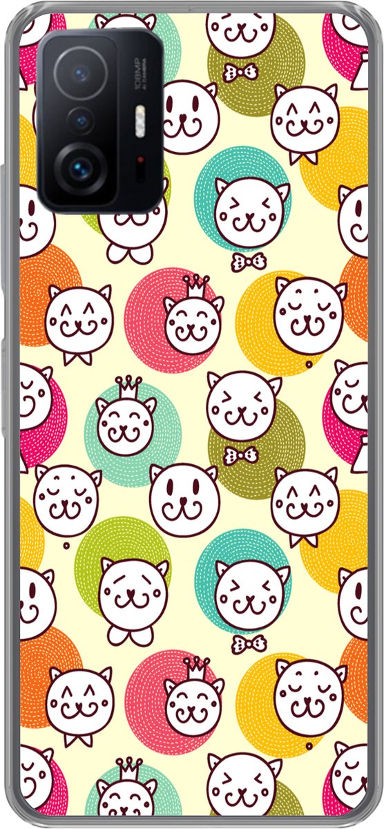 Telefoonhoesje Geschikt voor Xiaomi 11 Lite 5G NE hoesje - Meisjes - Kat - Kroon - Patronen - Girl - Kids - Kinderen - Siliconen Telefoonhoesje Telefoonhoesje