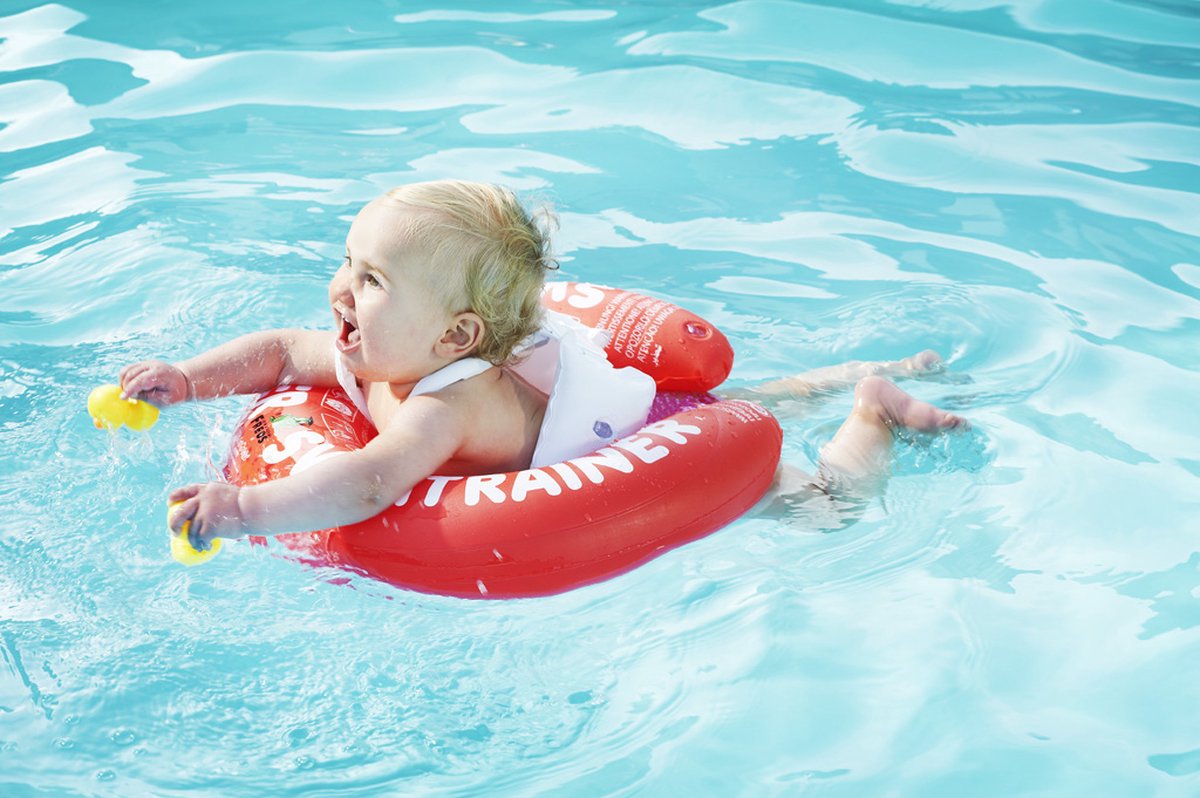 SWIMTRAINER "Classic" ® rood (3 maanden tot 4 jaar, 6kg - 18kg) DE VEILIGE BABY ZWEMBAND: ZWEMTRAINER | (Keurmerken: CE - TüV - EN13138 - 1:2014) — afbeelding 14