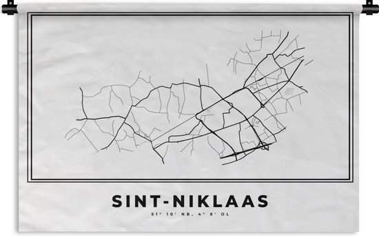 Tapisserie murale - Plan de ville - Zwart et Wit - Carte - Sint Niklaas - België - Carte - 60x40 cm - Tapisserie