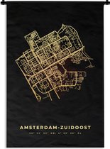 Wandkleed - Wanddoek - Amsterdam Zuidoost - Kaart - Stadskaart - Plattegrond - 60x90 cm - Wandtapijt
