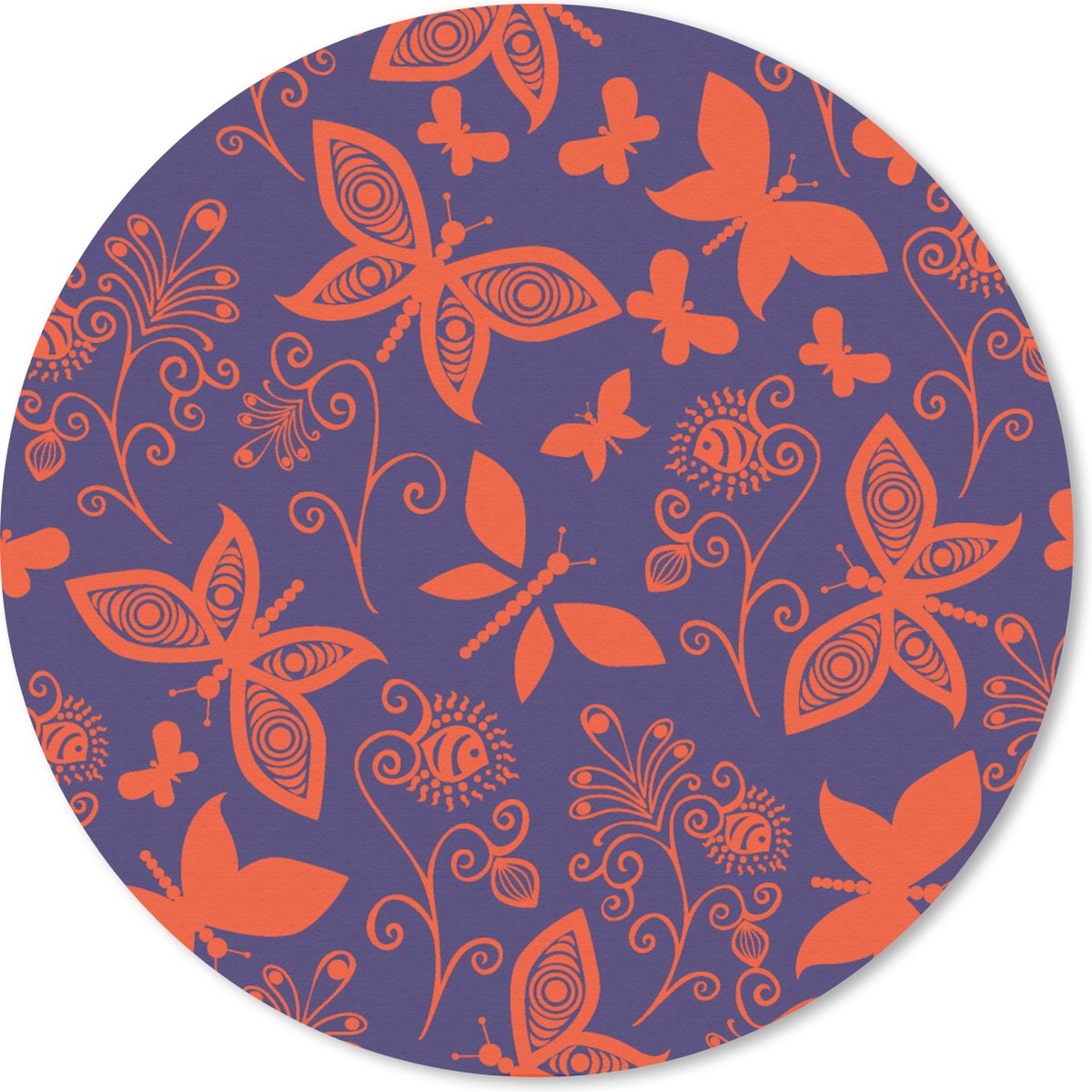 Muismat rond 40x40 cm - Mousepad Vlinder - Libelle - Rood - Patronen - Ronde muismatten