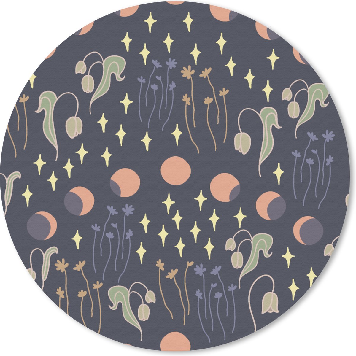 Muismat rond 30x30 cm - Mousepad Ruimte - Maan - Sterren - Bloemen - Patroon - Ronde muismatten