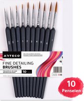 ARTECO® 10 Pinceaux Fins – Incl. Papier aquarelle - Ensemble de Pinceaux - Calligraphie, Peinture par numéros, Miniature