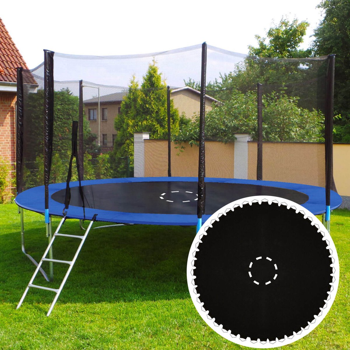 Tapis De Saut Trampoline SPRINGOS 396cm - 84 Œillets Métalliques - Polypropylène Résistant UV
