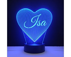 foto van 3D LED Lamp - Hart Met Naam - Isa