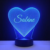 3D LED Lamp - Hart Met Naam - Sabine