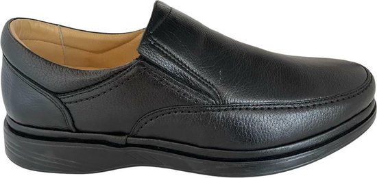 Instappers- Heren Nette Schoenen- Heren Comfort schoenen 216- Leer- Zwart- Maat 43