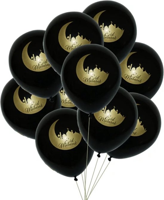 Ballonnen Eid Mubarak Zwart met goud