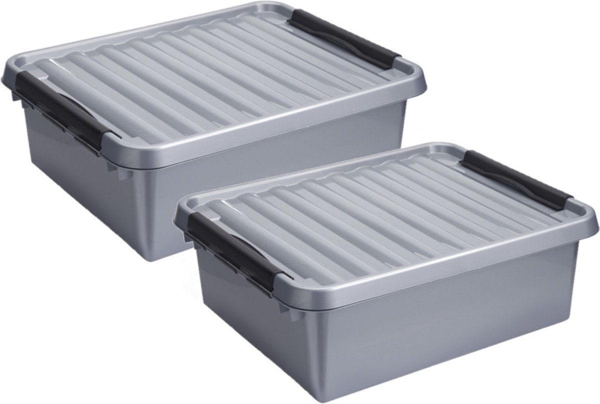 Sunware 2x stuks sunware q-line opberg box/opbergdoos - 25 liter - 50 x 40 x 18 cm - kunststof - opslagbox - grijs