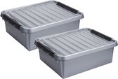 2x stuks opberg box/opbergdoos 25 liter 50 x 40 x 18 cm - Opslagbox - Opbergbak kunststof grijs/zwart
