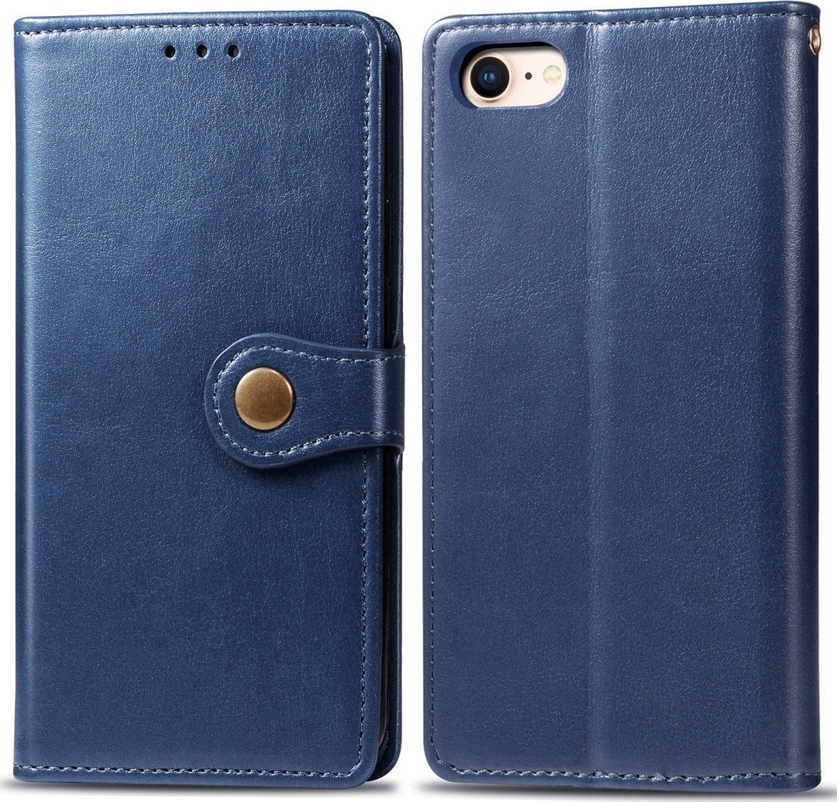 Mobigear Telefoonhoesje geschikt voor Apple iPhone 7 Hoesje | Mobigear Snap Button Bookcase Portemonnee | Pasjeshouder voor 3 Pasjes | Telefoonhoesje voor Pinpas / OV Kaart / Rijbewijs - Blauw