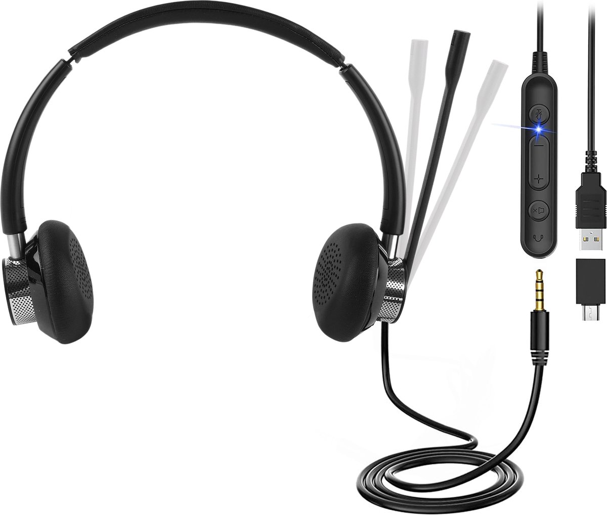 Headset met Microfoon - Koptelefoon met Microfoon - Headset - Koptelefoon met Microfoon voor Laptop - Laptop - Telefoon - PC - Geruisloos - Microfoon - Koptelefoon - USB - 3.5mm
