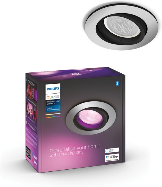 Philips Hue Centura Inbouwspot - White and Color Ambiance - GU10 - Aluminium - 6W - Rond - Bluetooth