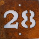 Cortenstaal huisnummerbord 28 (10x10cm)