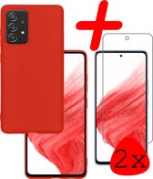 Hoes Geschikt voor Samsung A53 Hoesje Siliconen Back Cover Case Met 2x Screenprotector - Hoesje Geschikt voor Samsung Galaxy A53 Hoes Cover Hoesje - Rood.