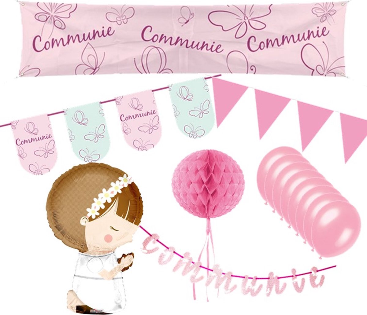 Feest pakket communie roze Meisje - versiering - kleurig 7 delig. | bol