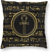 Kussenhoes dubbelzijdig met Zwart / Gele Egyptische Farao tekens en het Ahnk symbool