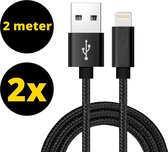 2x iPhone oplader kabel 2 Meter Gevlochten Zwart - iPhone kabel - Lightning USB kabel - iPhone lader kabel geschikt voor Apple iPhone 6,7,8,9,X,XS,XR,11,12,13