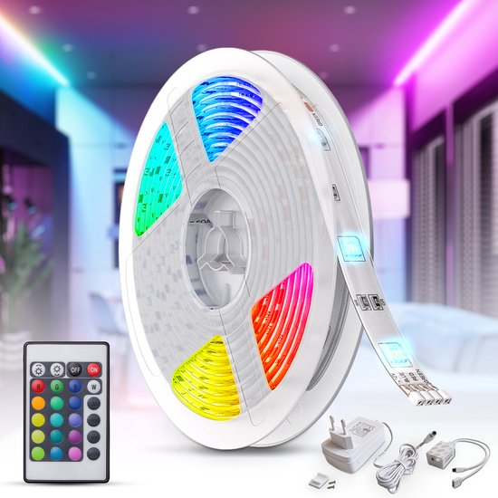 B.K.Licht - LED Strip - 5 meter - RGB verlichting - dimbaar - met afstandsbediening - zelfklevend - B.K.Licht