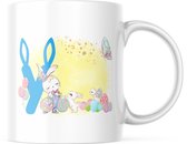 Paas Mok konijnen oren pasen Y blauw | Paas cadeau | Pasen | Paasdecoratie | Pasen Decoratie | Grappige Cadeaus | Koffiemok | Koffiebeker | Theemok | Theebeker