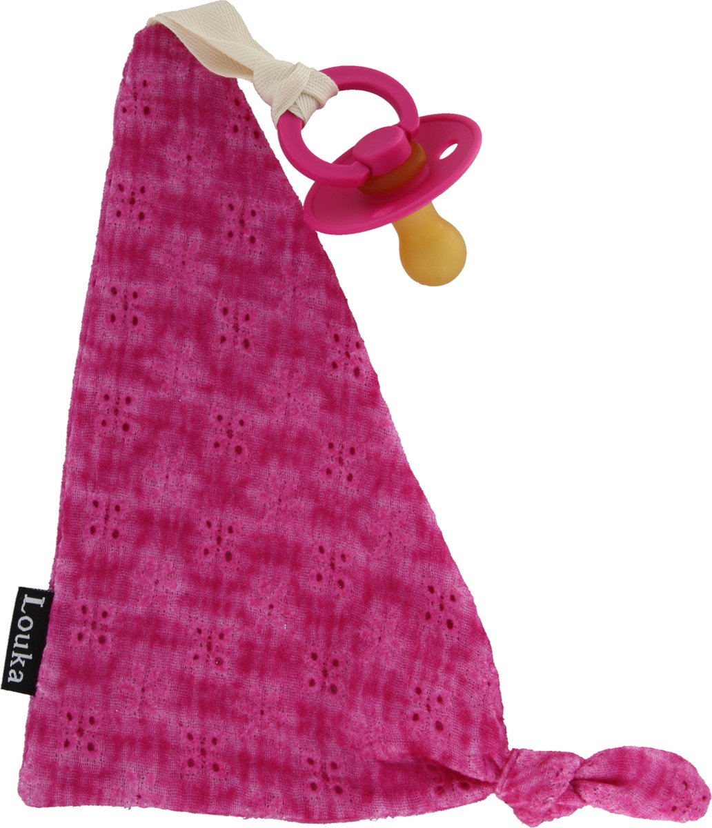 Goedkoopste Louka Speendoekje driehoek broderie fuchsia - hydrofiel katoen - speenknuffel - excl. Bibs speen
